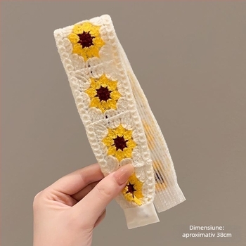 Accesoriu pentru păr - bandă pentru breton și firele răvășite - tricotat în stil franțuzesc retro cu Velcro, model cu plante, pentru copii