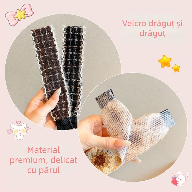 Bentiță pentru păr cu Velcro pentru copii, material textil, realizare manuală, stil desen animat