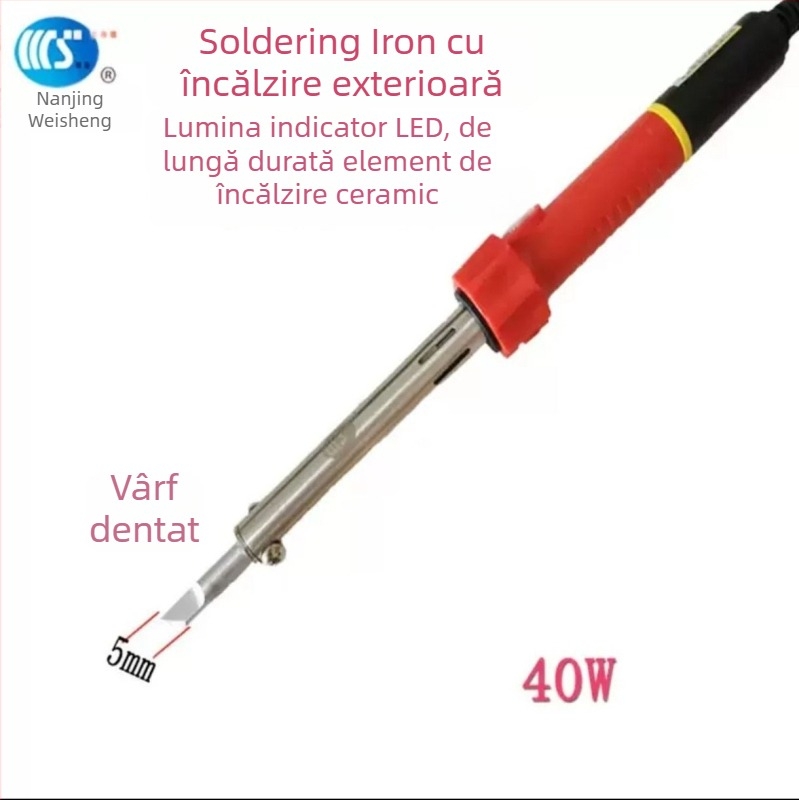 Fier de lipit de uz casnic 30-60W, 220V, mâner din cauciuc — vârfuri pentru lipit: curbat, drept, plat și în formă de potcoavă (model WS-708)