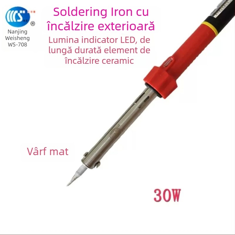 Fier de lipit de uz casnic 30-60W, 220V, mâner din cauciuc — vârfuri pentru lipit: curbat, drept, plat și în formă de potcoavă (model WS-708)