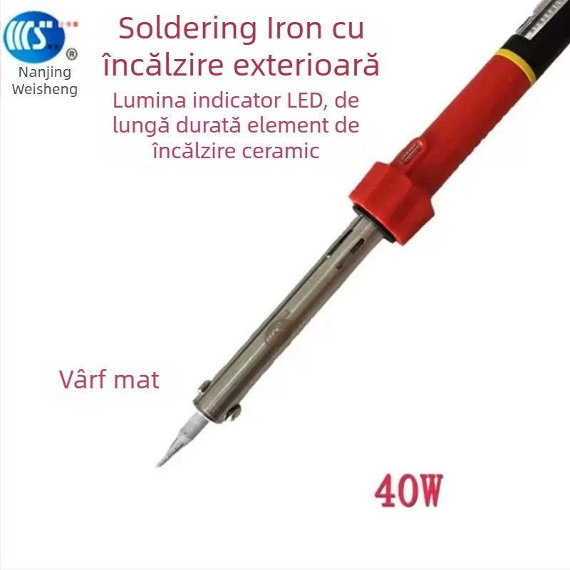 Fier de lipit de uz casnic 30-60W, 220V, mâner din cauciuc — vârfuri pentru lipit: curbat, drept, plat și în formă de potcoavă (model WS-708)