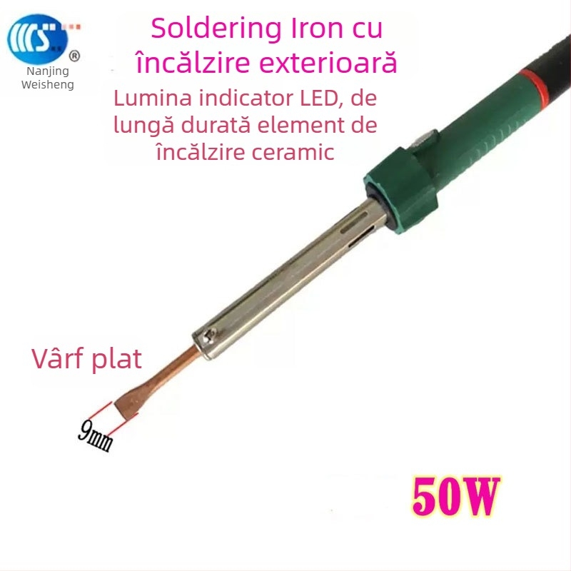 Fier de lipit de uz casnic 30-60W, 220V, mâner din cauciuc — vârfuri pentru lipit: curbat, drept, plat și în formă de potcoavă (model WS-708)