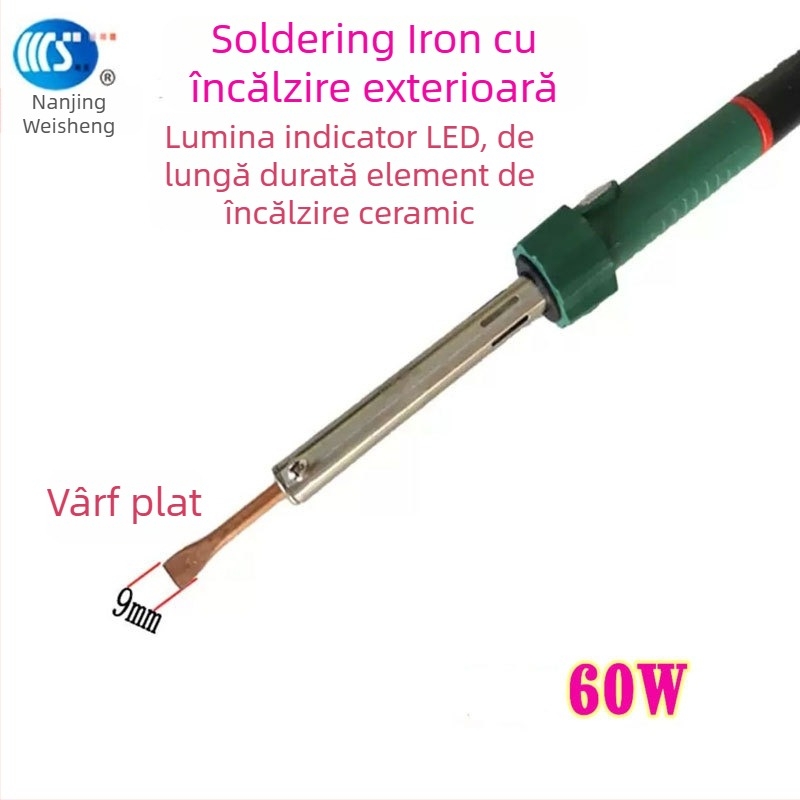Fier de lipit de uz casnic 30-60W, 220V, mâner din cauciuc — vârfuri pentru lipit: curbat, drept, plat și în formă de potcoavă (model WS-708)