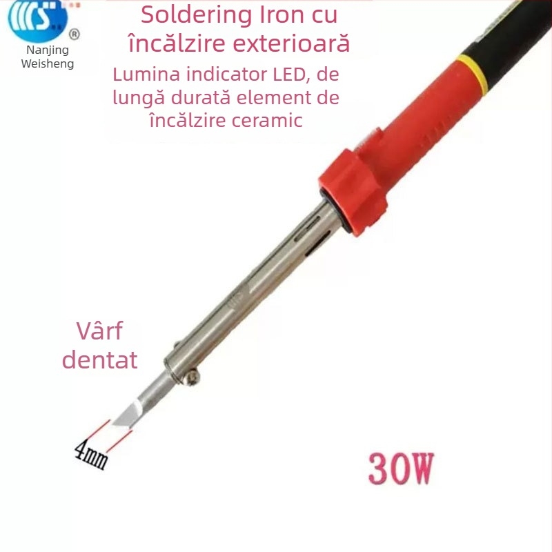 Fier de lipit de uz casnic 30-60W, 220V, mâner din cauciuc — vârfuri pentru lipit: curbat, drept, plat și în formă de potcoavă (model WS-708)
