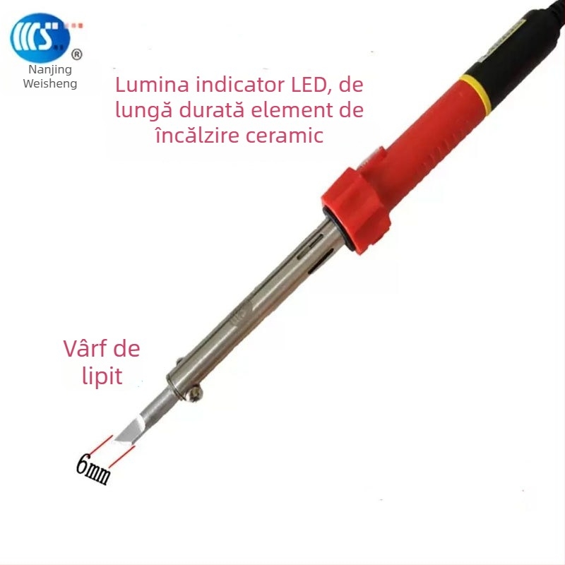 Fier de lipit de uz casnic 30-60W, 220V, mâner din cauciuc — vârfuri pentru lipit: curbat, drept, plat și în formă de potcoavă (model WS-708)