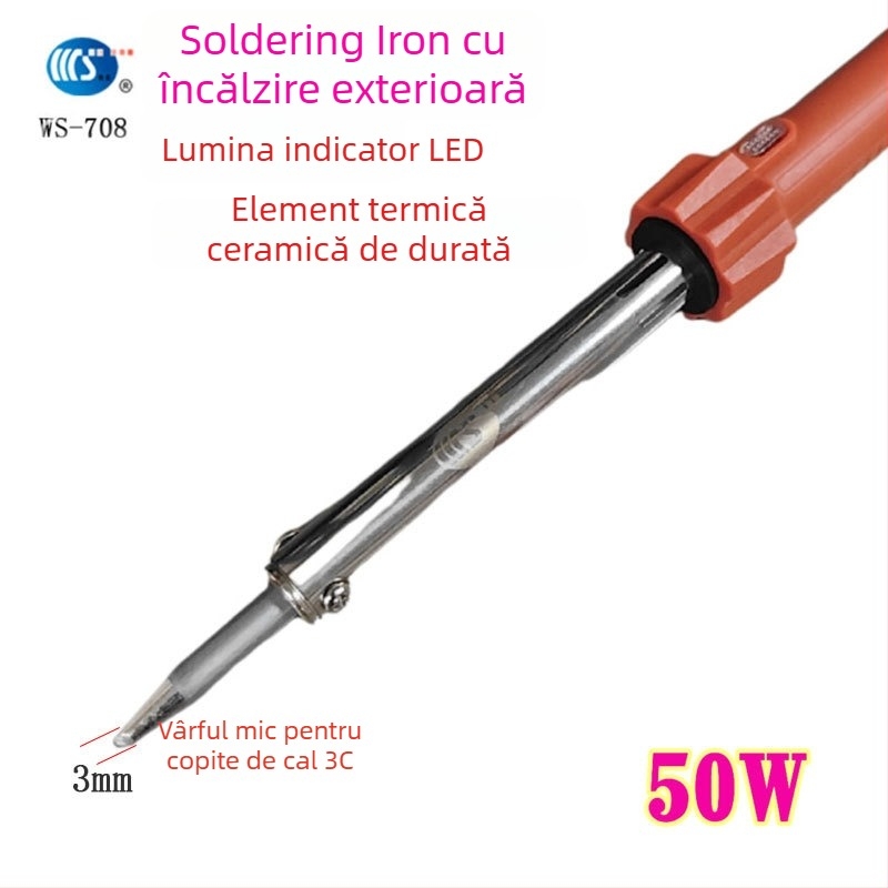 Fier de lipit de uz casnic 30-60W, 220V, mâner din cauciuc — vârfuri pentru lipit: curbat, drept, plat și în formă de potcoavă (model WS-708)