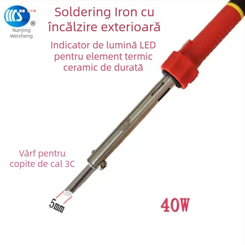 Fier de lipit de uz casnic 30-60W, 220V, mâner din cauciuc — vârfuri pentru lipit: curbat, drept, plat și în formă de potcoavă (model WS-708)