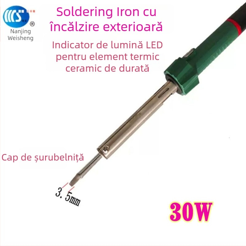 Fier de lipit de uz casnic 30-60W, 220V, mâner din cauciuc — vârfuri pentru lipit: curbat, drept, plat și în formă de potcoavă (model WS-708)
