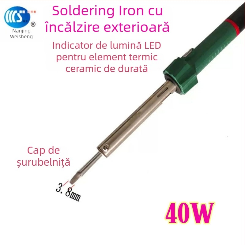 Fier de lipit de uz casnic 30-60W, 220V, mâner din cauciuc — vârfuri pentru lipit: curbat, drept, plat și în formă de potcoavă (model WS-708)