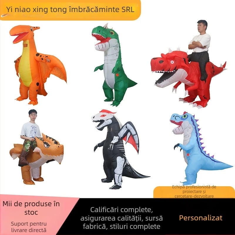 Costum gonflabil de dinozaur pentru Halloween – montură mobilă, recuzită purtabilă, poliester tafta 210t, 550 g, brand Xingtong