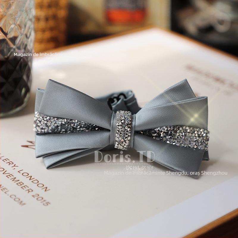 Papion cu design diamant, poliester, cap plat, accesoriu pentru bărbați