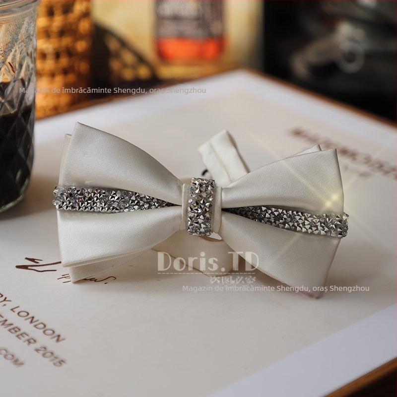 Papion cu design diamant, poliester, cap plat, accesoriu pentru bărbați