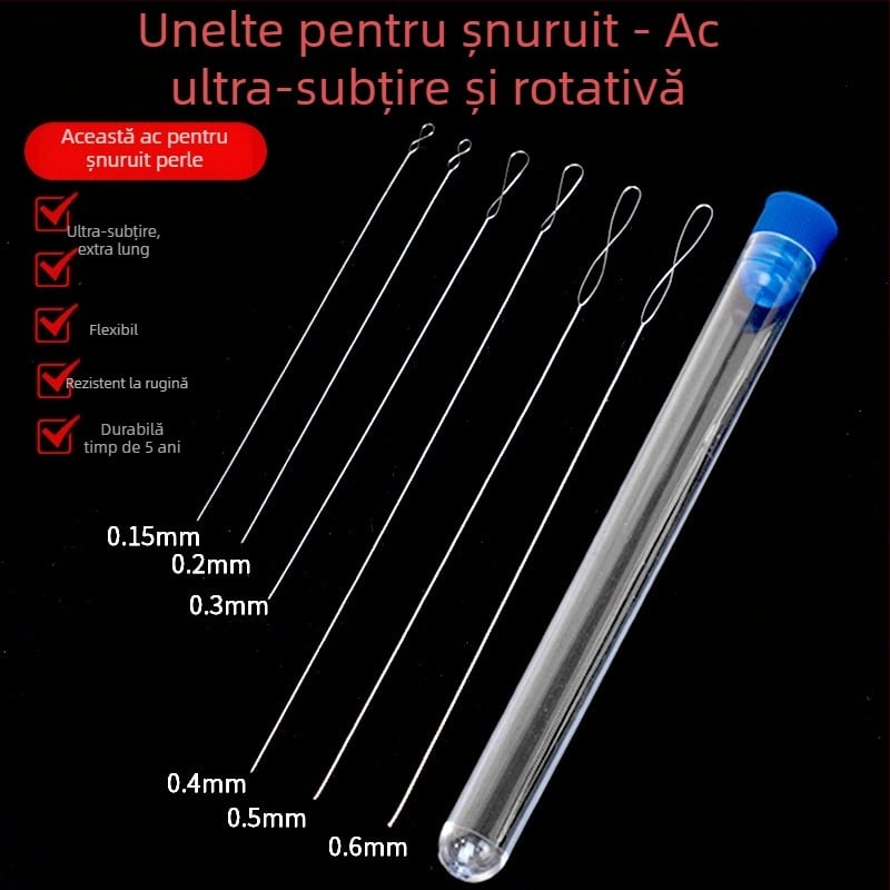 Acul pentru mărgele Aifsa — ac lung torsionat pentru perle și cristale, set de unelte DIY pentru strângerea firului, lucrat manual