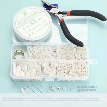 Kit DIY pentru realizarea bijuteriilor: inele deschise, T-pinuri, Lobster clasp, mărgele de poziționare, ac în formă de 9