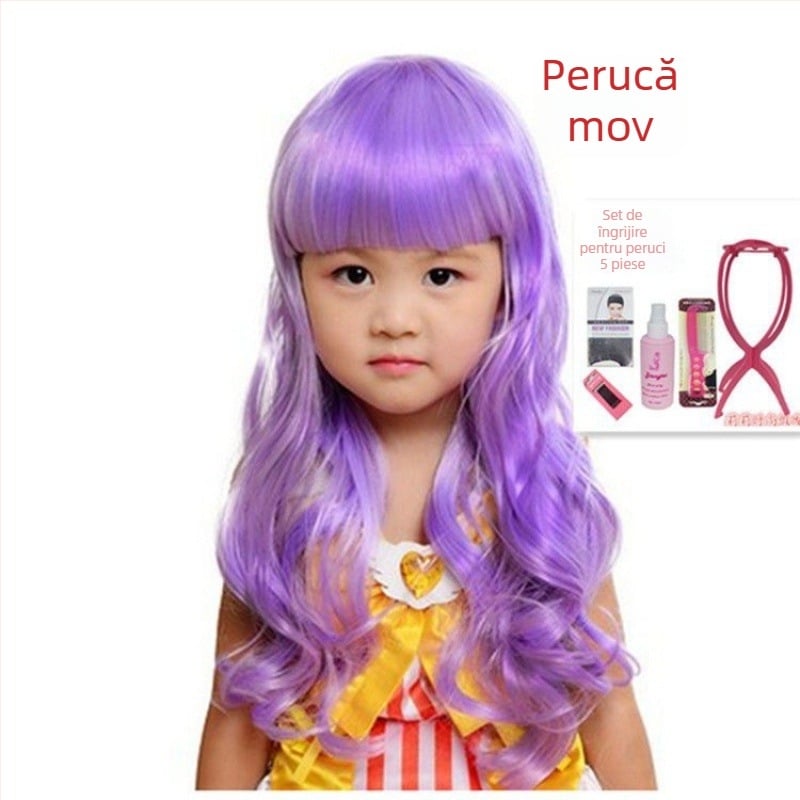 Perucă pentru copii cu păr buclat, fibre termice, stil dulce, model 1