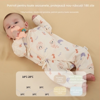 Salopetă pentru nou-născuți, din bumbac 100%, mâneci lungi, închidere cu șnur înclinat, pentru toate sezoanele