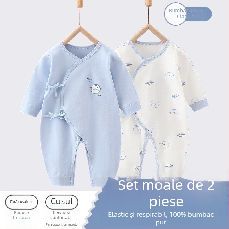 Salopetă pentru nou-născuți, din bumbac 100%, mâneci lungi, închidere cu șnur înclinat, pentru toate sezoanele