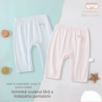 Pantaloni pentru copii din bumbac 100%, închidere cu snaps, stil modern minimalist, talie medie