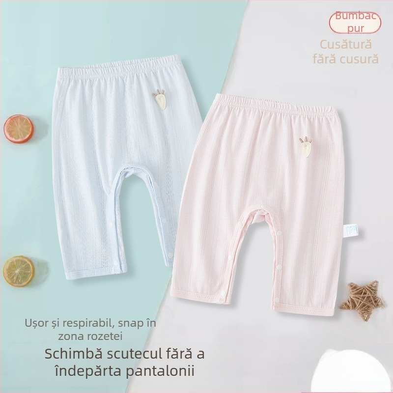 Pantaloni pentru copii din bumbac 100%, închidere cu snaps, stil modern minimalist, talie medie