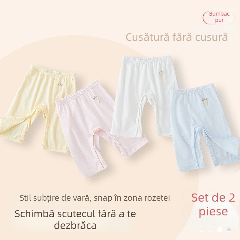 Pantaloni pentru copii din bumbac 100%, închidere cu snaps, stil modern minimalist, talie medie