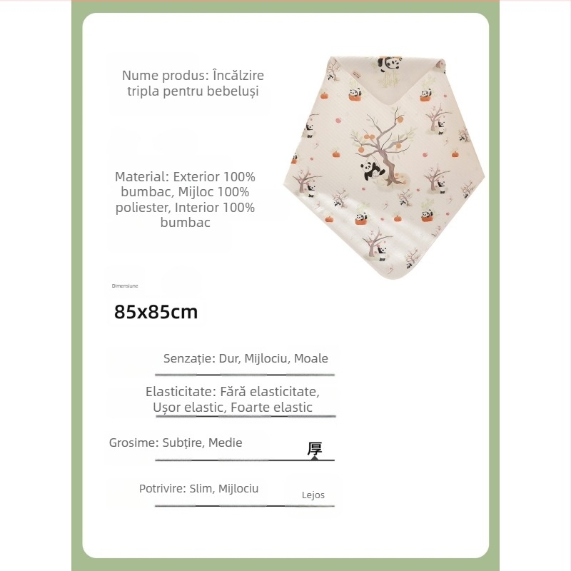 Pătură de înfășat pentru nou-născuți - bumbac 100%, umplutură Space Cotton, căldură în trei straturi, model desen animat, Siguranță Clasa A