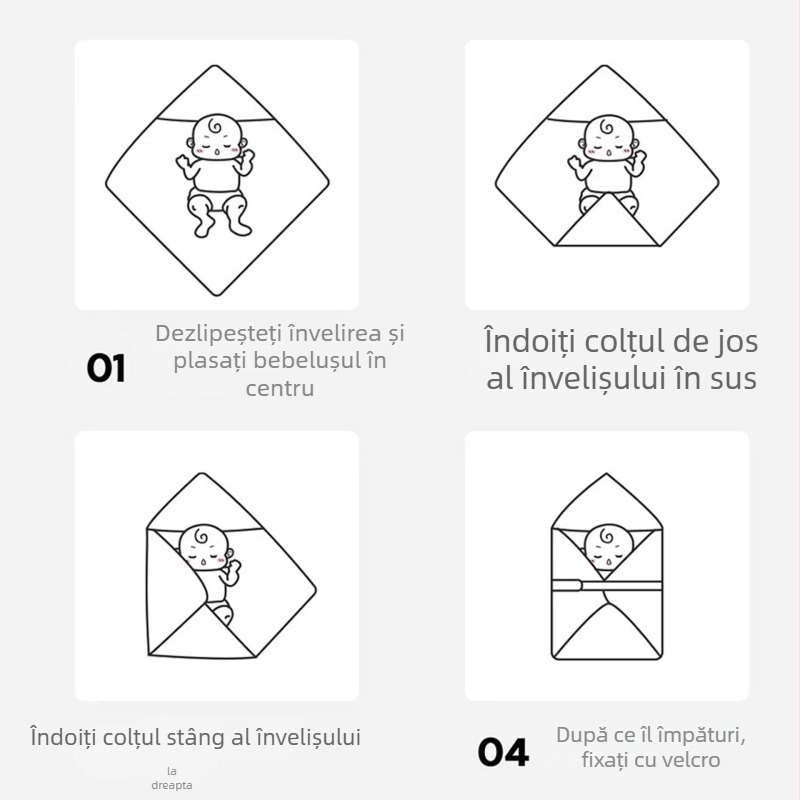 Pătură de înfășat pentru nou-născuți - bumbac 100%, umplutură Space Cotton, căldură în trei straturi, model desen animat, Siguranță Clasa A