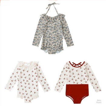 Costum de baie pentru fete, dintr-o bucată, cu spate decupat, imprimeu cu desene animate, 0-8 ani, material nailon cu elastan