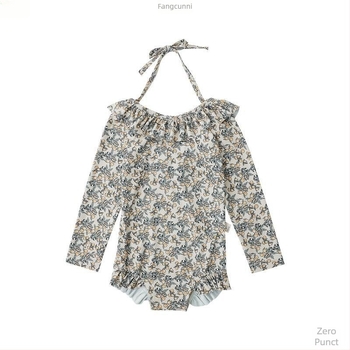 Costum de baie pentru fete, dintr-o bucată, cu spate decupat, imprimeu cu desene animate, 0-8 ani, material nailon cu elastan