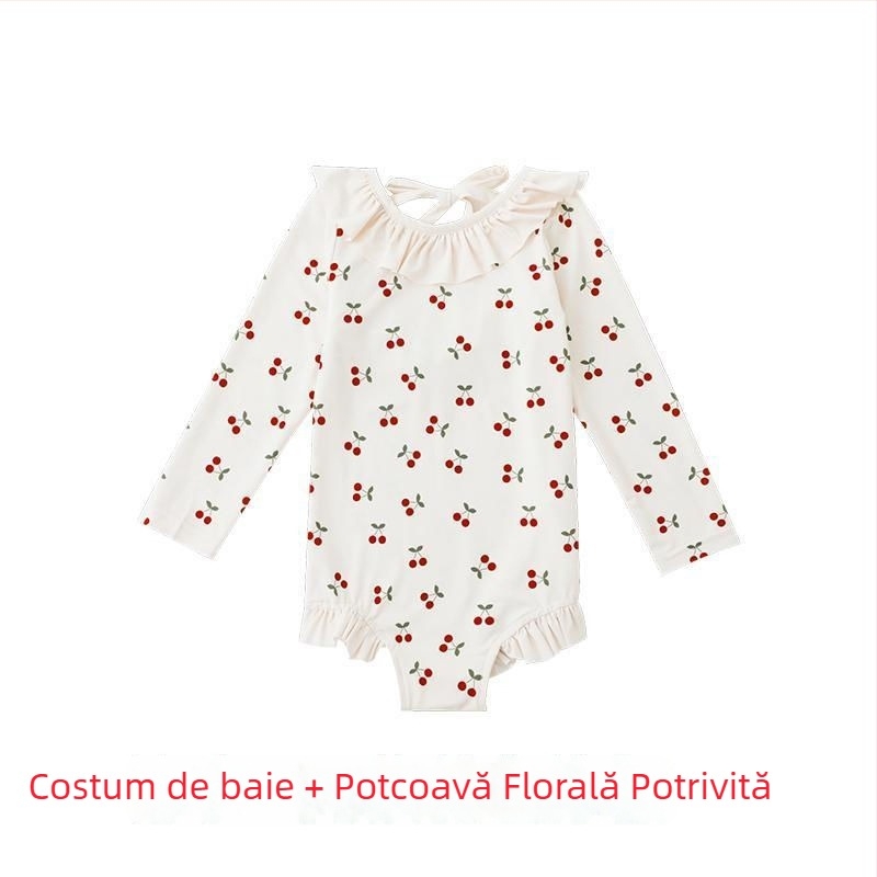 Costum de baie pentru fete, dintr-o bucată, cu spate decupat, imprimeu cu desene animate, 0-8 ani, material nailon cu elastan