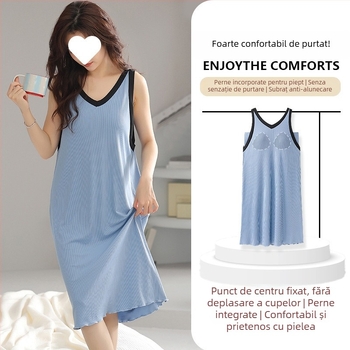 Rochie de noapte cu bretele din modal, decolteu în V, fără mâneci, respirabilă pentru vară