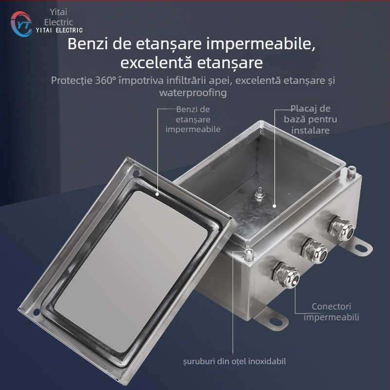 Cutie terminală din oțel inoxidabil pentru exterior, cutie de distribuție impermeabilă, 4 circuite, 5 rânduri de comutatoare, IP65, montaj suspendat