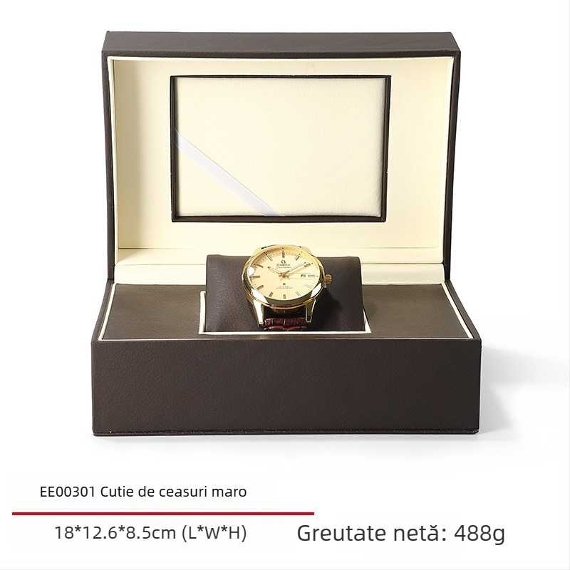 Cutie pentru ceas din piele PU, interior din flanel, capac rabatabil, model EE003, ambalaj pentru cadouri și bijuterii