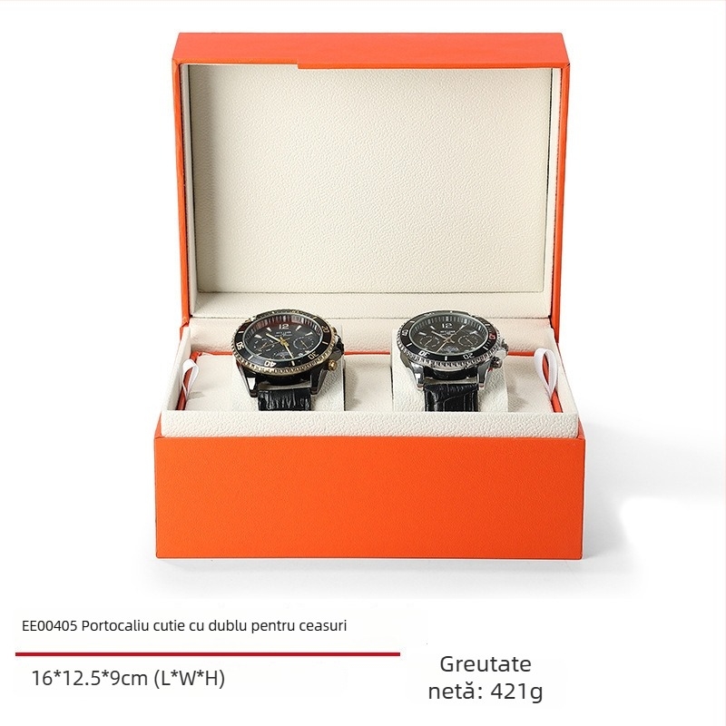 Cutie pentru ceas din piele PU, interior din flanel, capac rabatabil, model EE003, ambalaj pentru cadouri și bijuterii