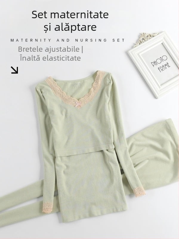 Set matern pentru alăptare cu mâneci lungi — top și pantaloni, poliester 30–50%, toamnă-iarnă 2025