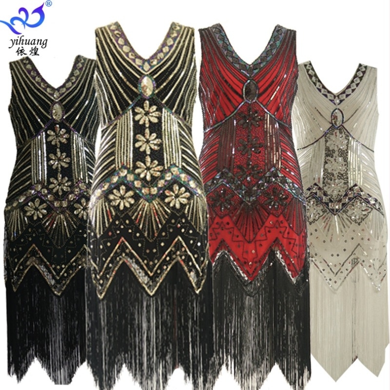 Rochie midi brodată cu paiete, fără mâneci, decolteu adânc în V, croială Slim, poliester