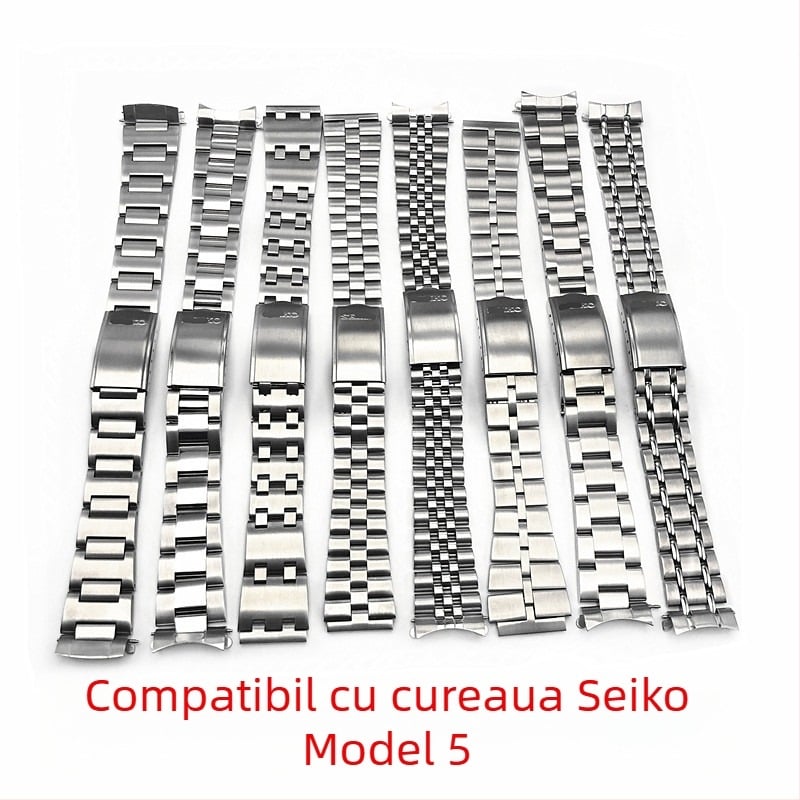 Brățară din oțel inoxidabil pentru Seiko 5, cu capăt curbat, lățime 19–20 mm
