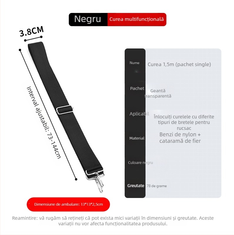 Curea de umăr din nylon pentru genți – ultra-ușoară, reglabilă, crossbody, pentru laptopuri și genți