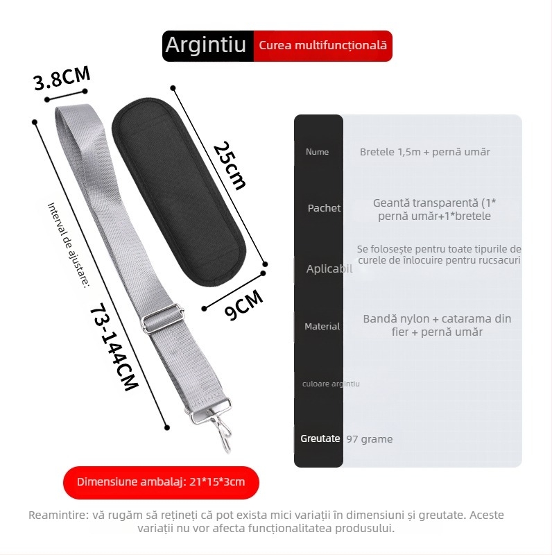 Curea de umăr din nylon pentru genți – ultra-ușoară, reglabilă, crossbody, pentru laptopuri și genți