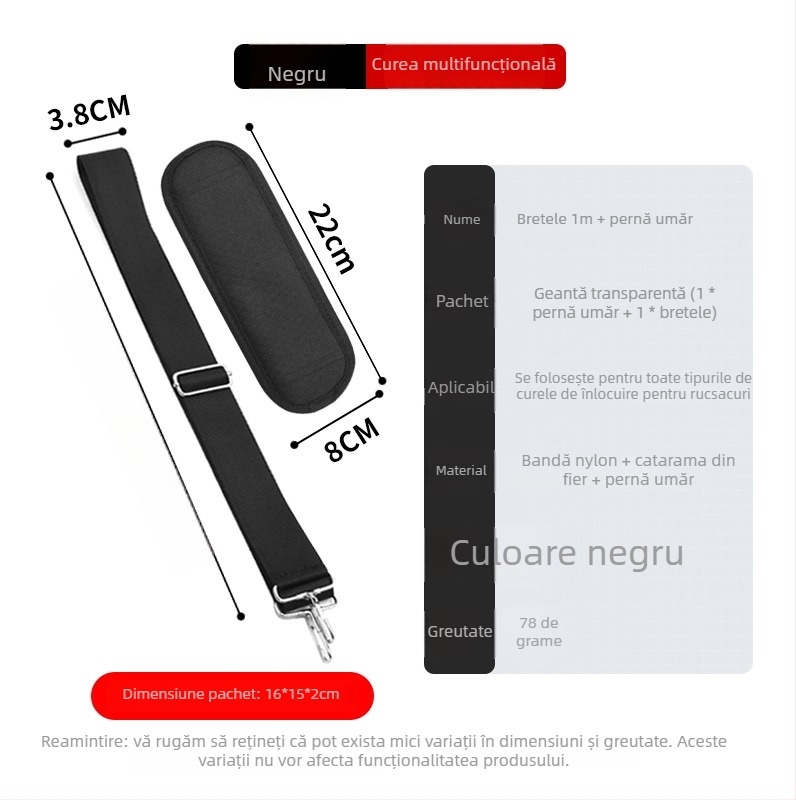 Curea de umăr din nylon pentru genți – ultra-ușoară, reglabilă, crossbody, pentru laptopuri și genți