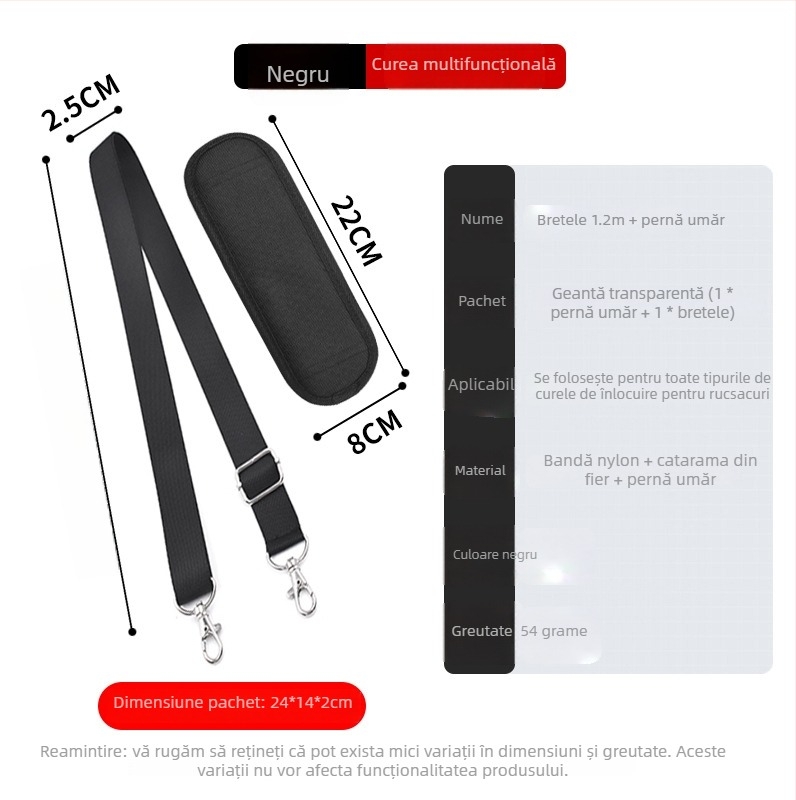 Curea de umăr din nylon pentru genți – ultra-ușoară, reglabilă, crossbody, pentru laptopuri și genți