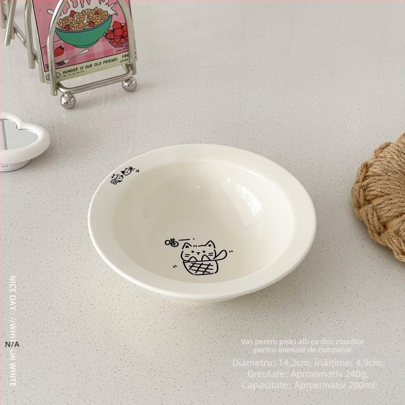 Vas ceramice pentru hrană și apă pisicilor, pe cadru înălțat din fier, cu alimentare automată