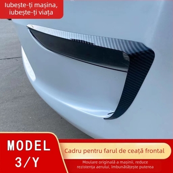 Tesla Model Y/Model 3: ramă decorativă pentru farurile din bara față și sprâncene, personalizabil, finisaj fibră de carbon