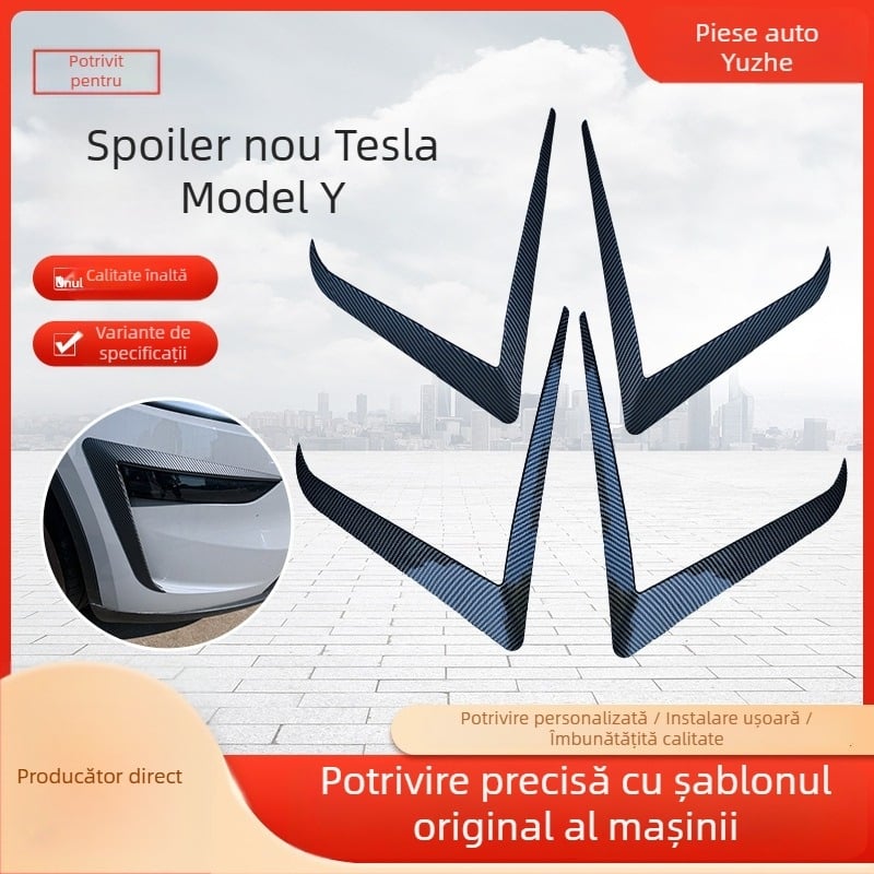 Tesla Model Y/Model 3: ramă decorativă pentru farurile din bara față și sprâncene, personalizabil, finisaj fibră de carbon