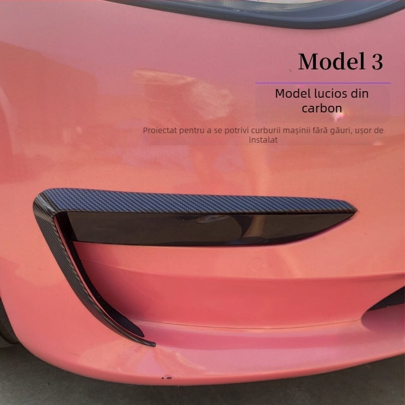 Tesla Model Y/Model 3: ramă decorativă pentru farurile din bara față și sprâncene, personalizabil, finisaj fibră de carbon