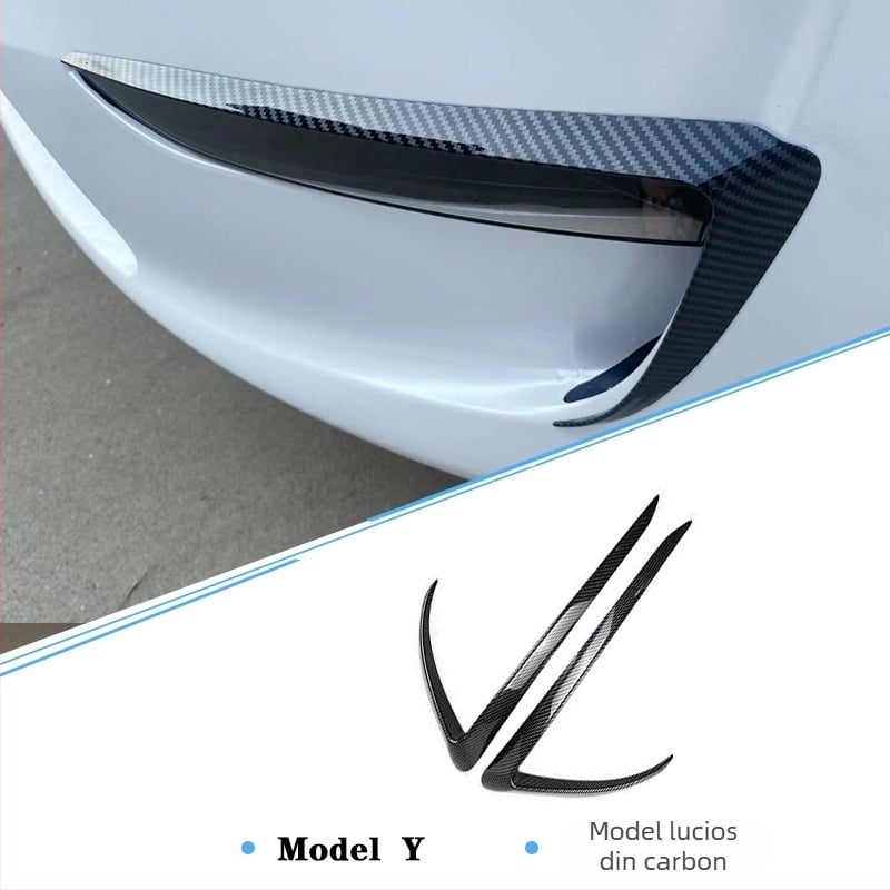 Tesla Model Y/Model 3: ramă decorativă pentru farurile din bara față și sprâncene, personalizabil, finisaj fibră de carbon