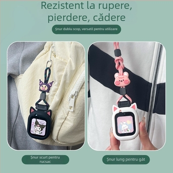 Carcasă de protecție pentru Huawei Ceas pentru copii 4 Pro/5, curea de gât cu urechi de pisică, curea din nailon împletit, închidere cu buclă simplă, dimensiuni de interfață personalizate
