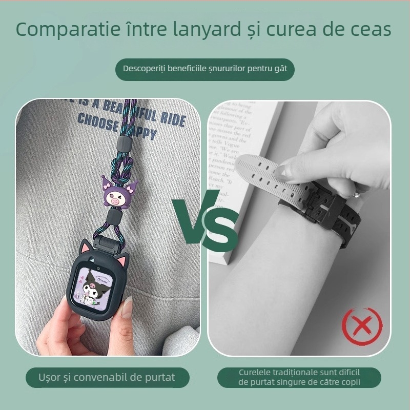 Carcasă de protecție pentru Huawei Ceas pentru copii 4 Pro/5, curea de gât cu urechi de pisică, curea din nailon împletit, închidere cu buclă simplă, dimensiuni de interfață personalizate