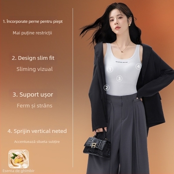 Vesta termică pentru femei din Ginger Essence Heattech, cu cupe pentru sâni încorporate, căptușeală dublă pe ambele fețe, poate fi purtată ca exterior sau interior, greutate 181–200 g/m2