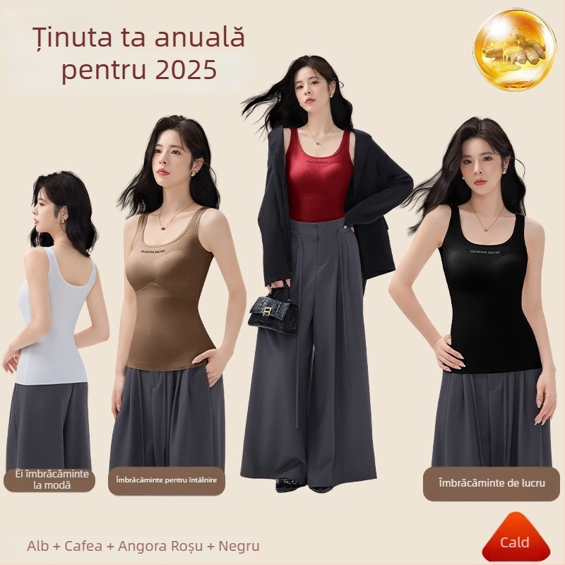 Vesta termică pentru femei din Ginger Essence Heattech, cu cupe pentru sâni încorporate, căptușeală dublă pe ambele fețe, poate fi purtată ca exterior sau interior, greutate 181–200 g/m2