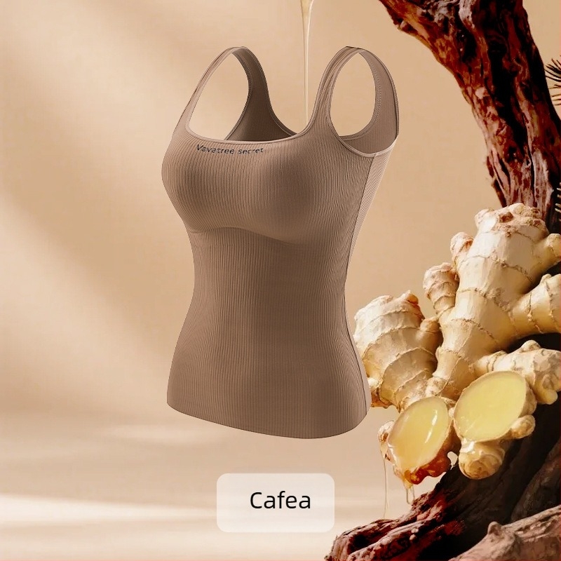 Vesta termică pentru femei din Ginger Essence Heattech, cu cupe pentru sâni încorporate, căptușeală dublă pe ambele fețe, poate fi purtată ca exterior sau interior, greutate 181–200 g/m2